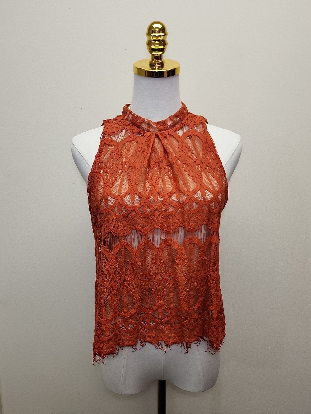Love Fire Burnt Orange Lace Halter Tank Boho Festival Top Size Medium